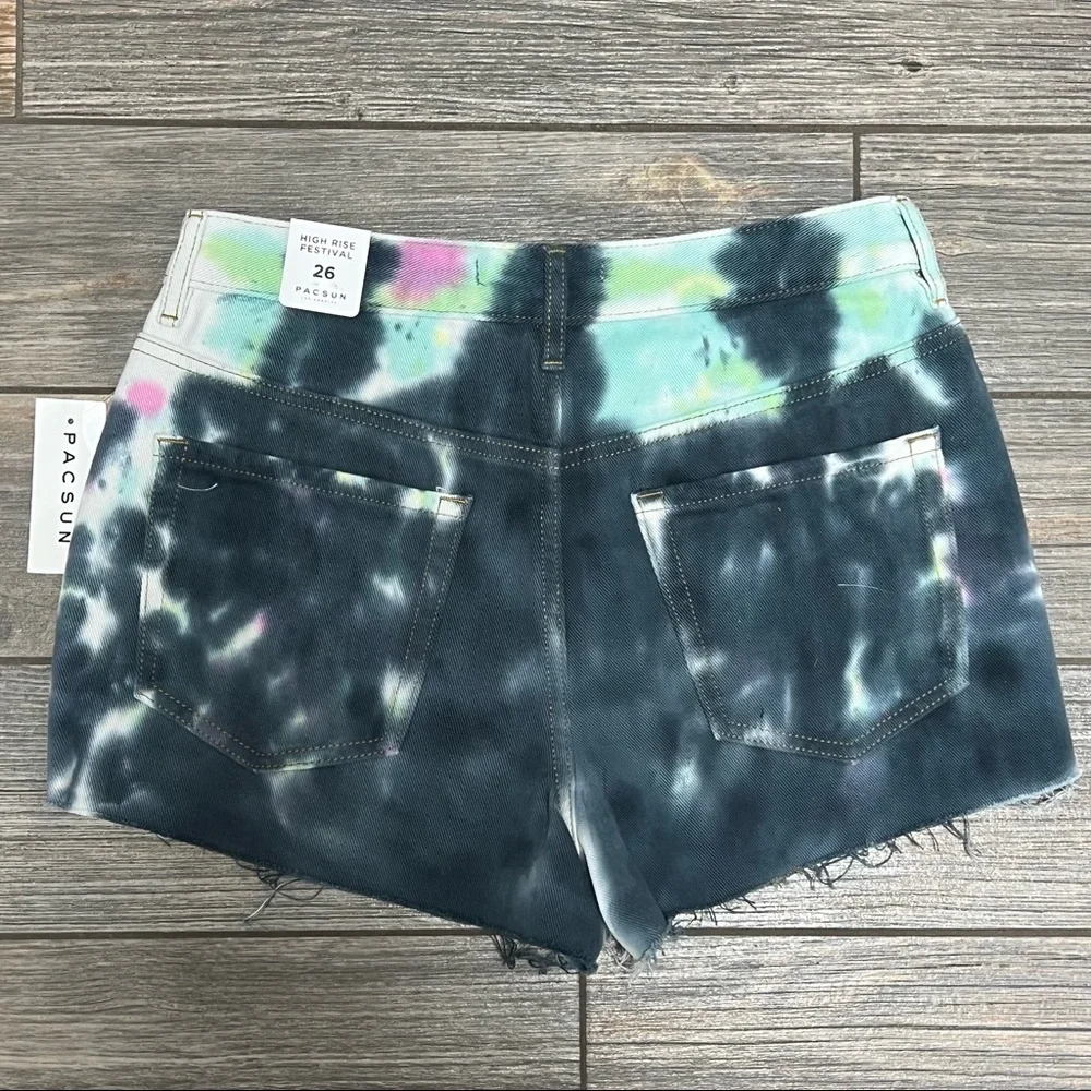 NWT Pacsun Tie Dye High Waisted Denim  Festival Shorts Size 26 Colorful Jeans - Picture 7 of 15